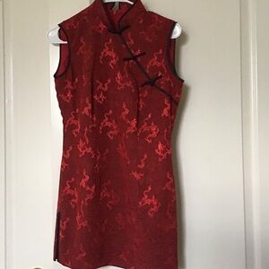 Asian Style Red Sleeveless Dress
